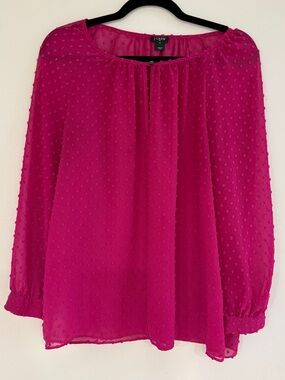 J. Crew Textured Swiss Dot Chiffon Blouse in Hot Pink